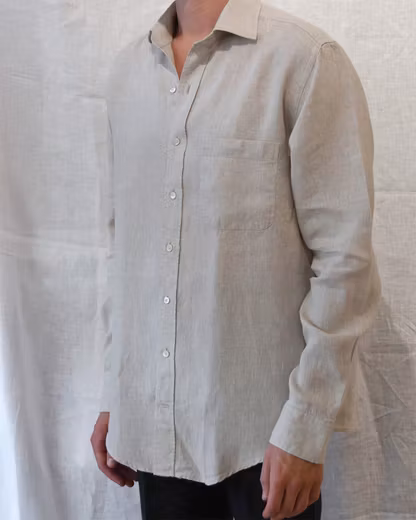 Porlamar beige – linneskjorta med krage