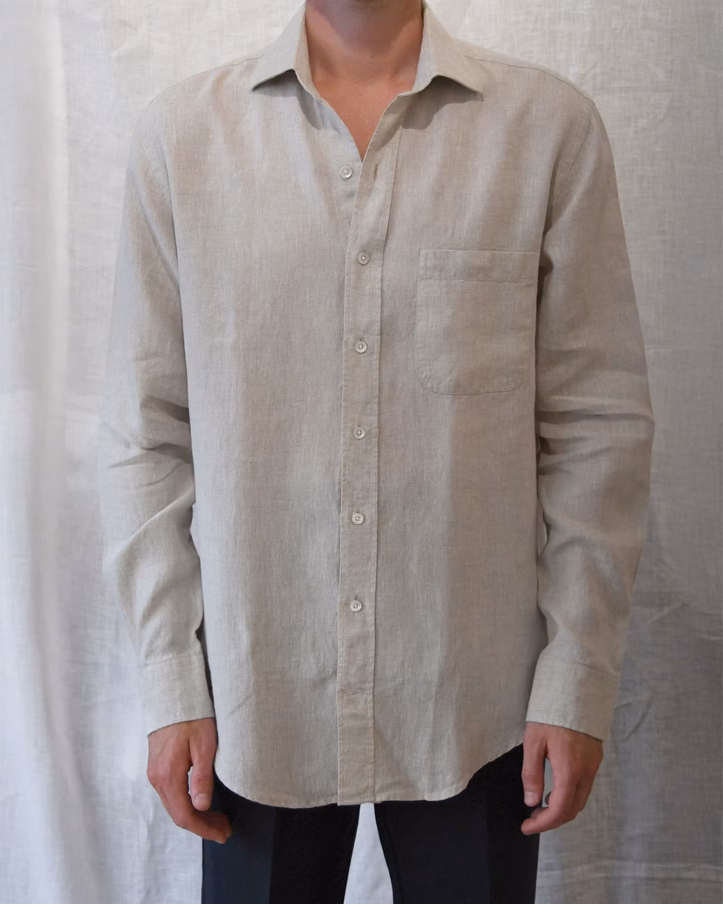 Porlamar beige – linneskjorta med krage