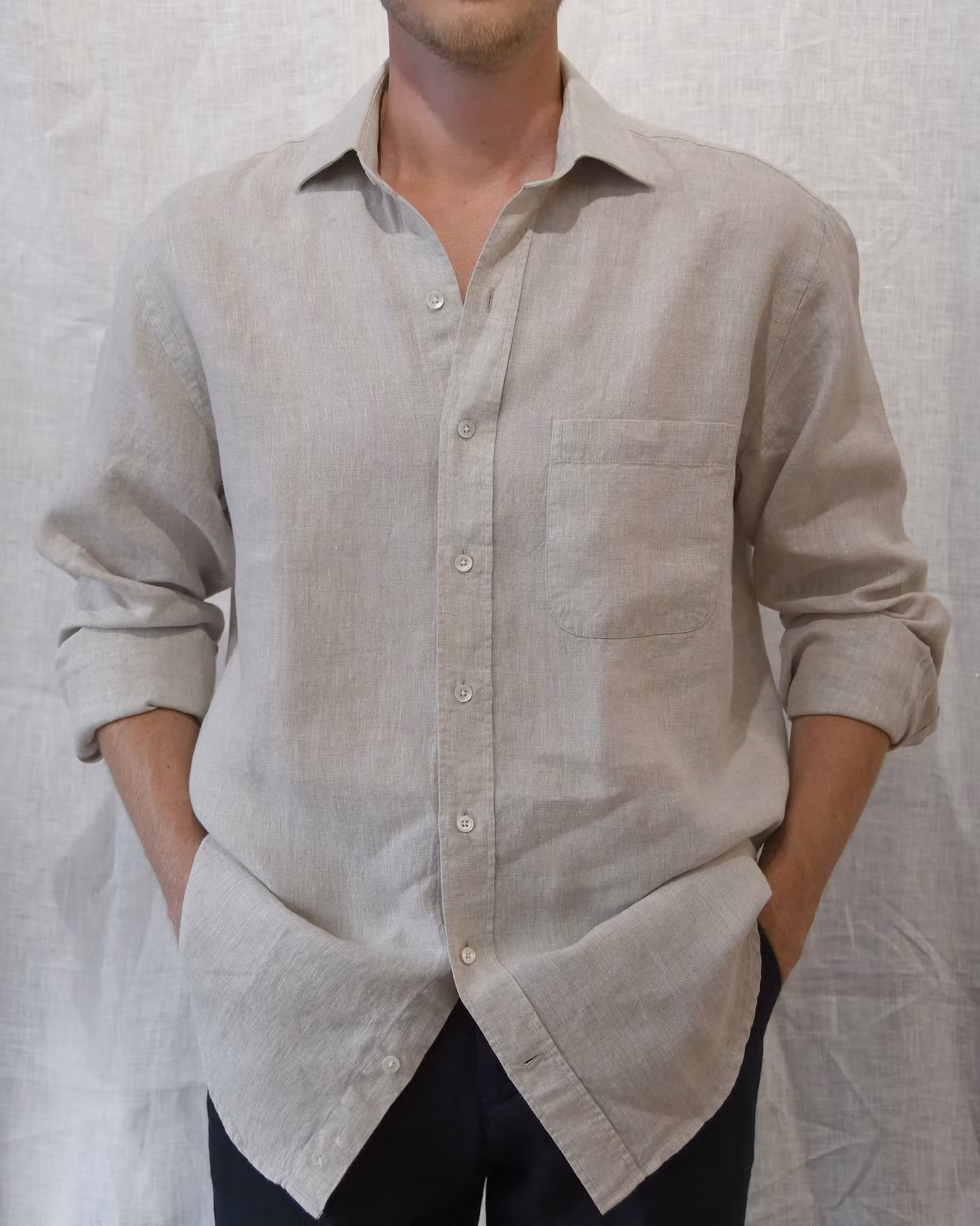 Porlamar beige – linneskjorta med krage