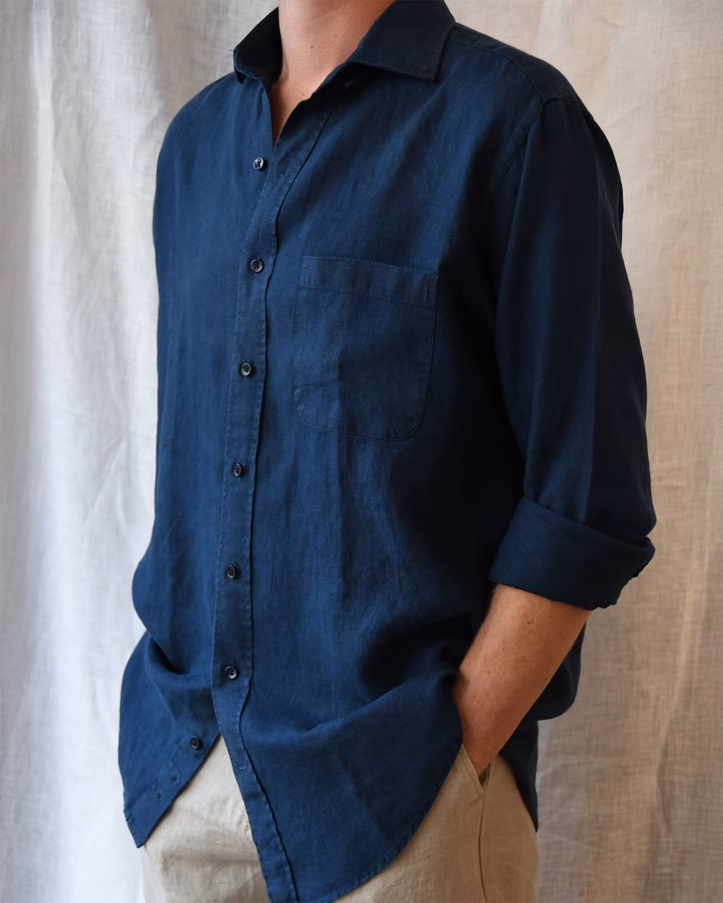 Porlamar navy – linneskjorta med krage