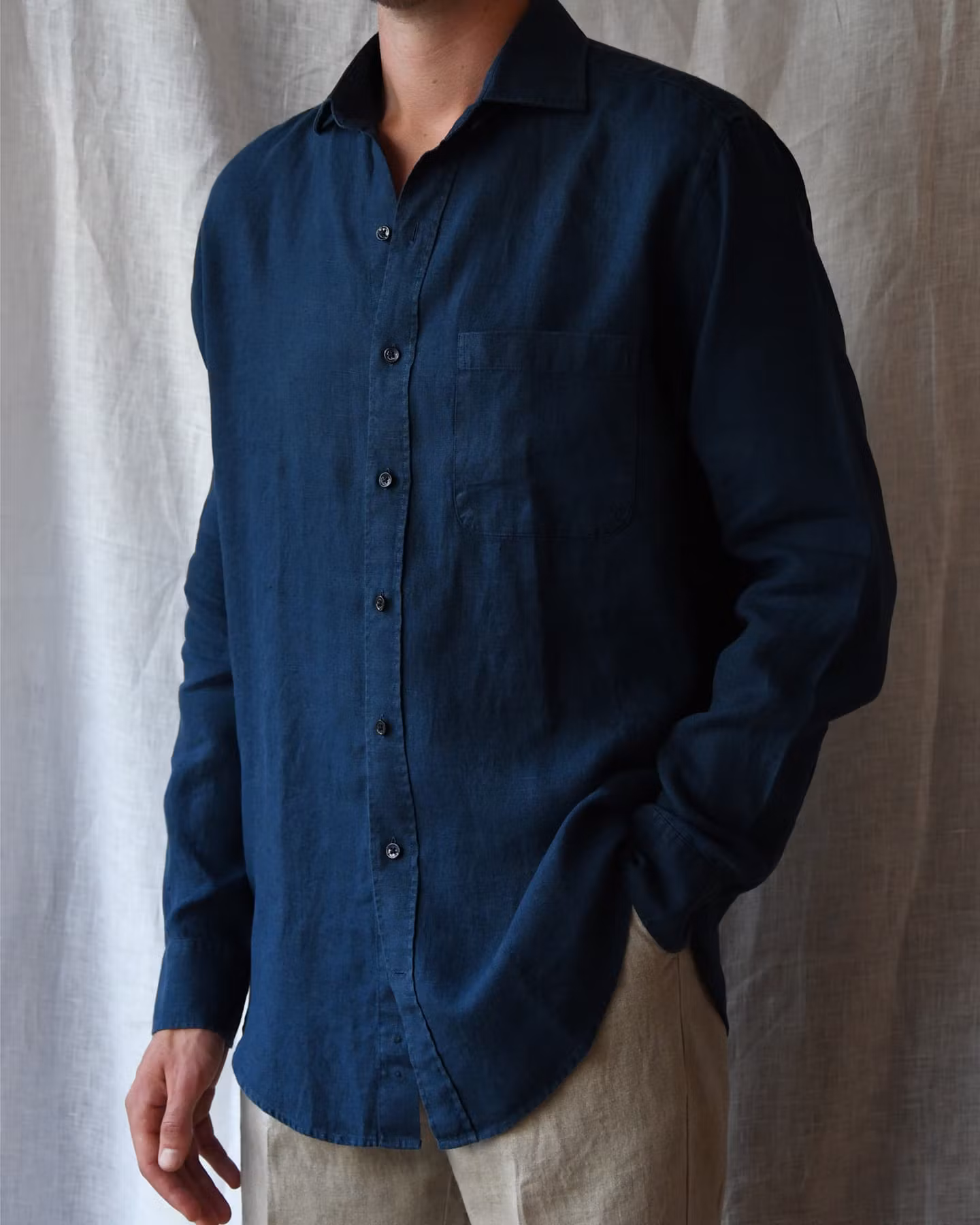 Porlamar navy – linneskjorta med krage