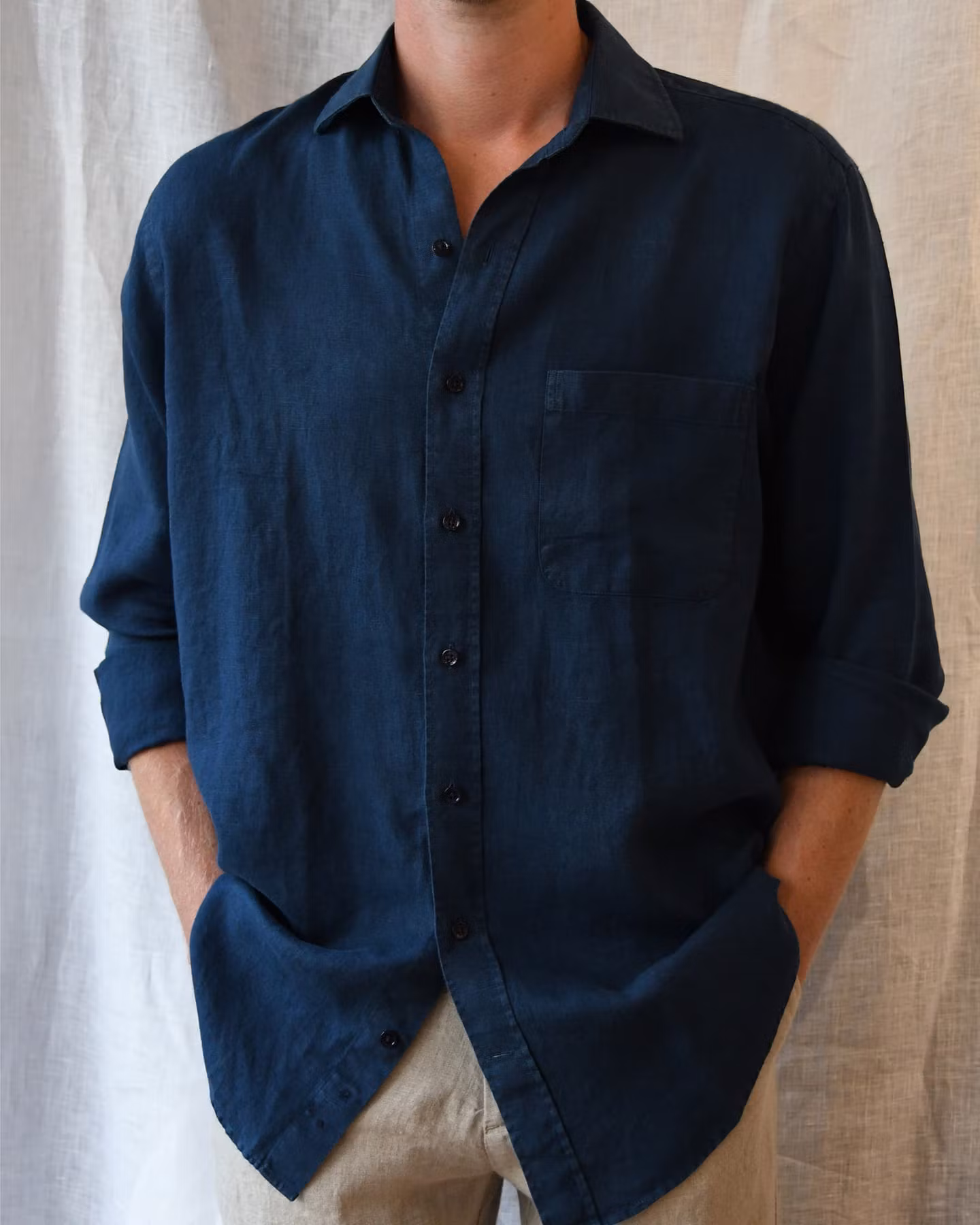 Porlamar navy – linneskjorta med krage