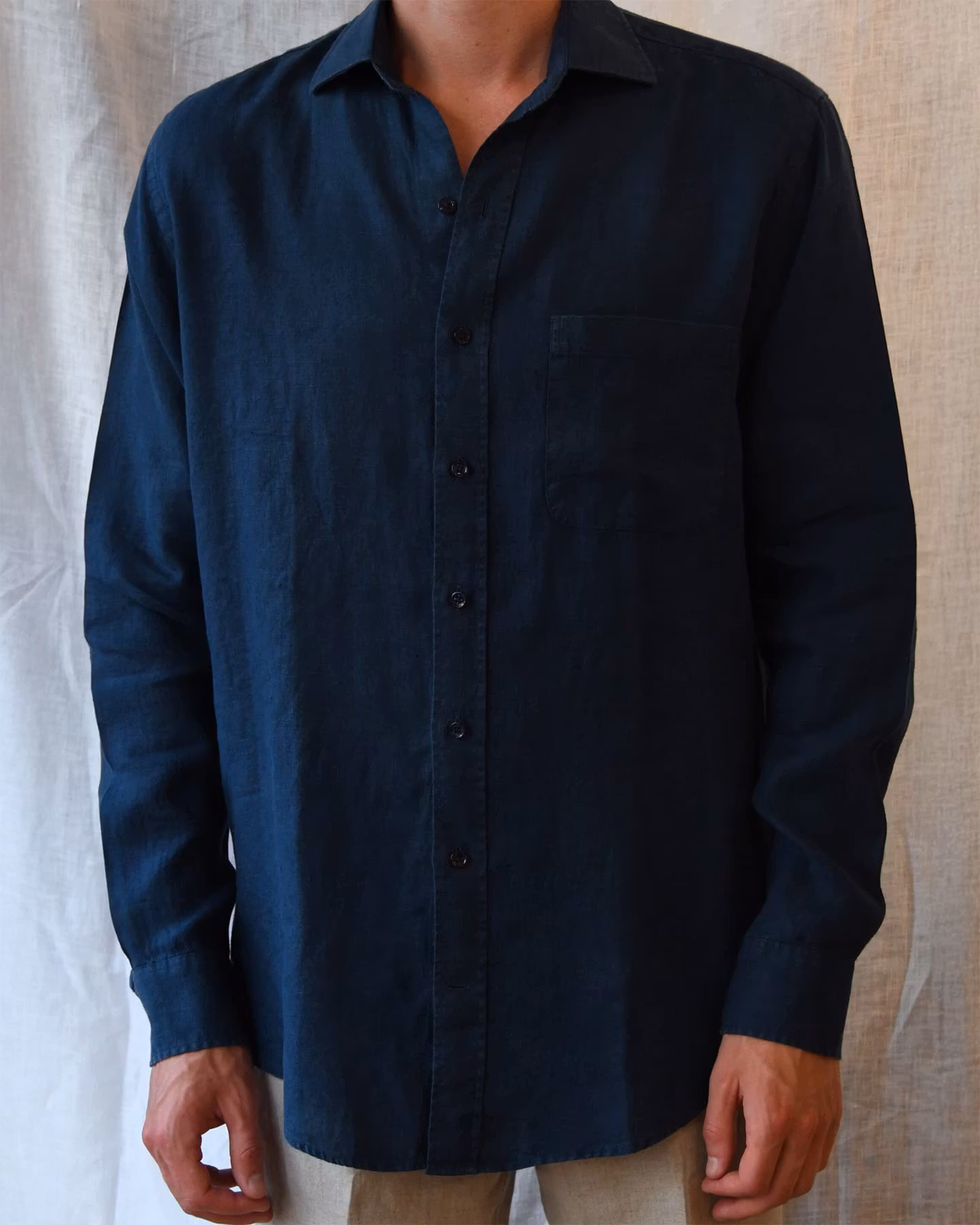 Porlamar navy – linneskjorta med krage