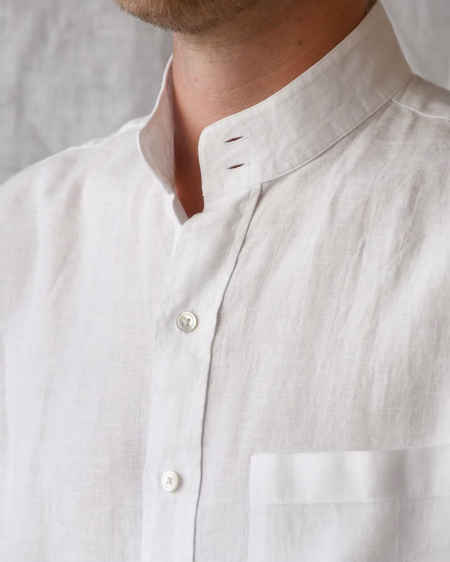 Porlamar vit – linneskjorta utan krage