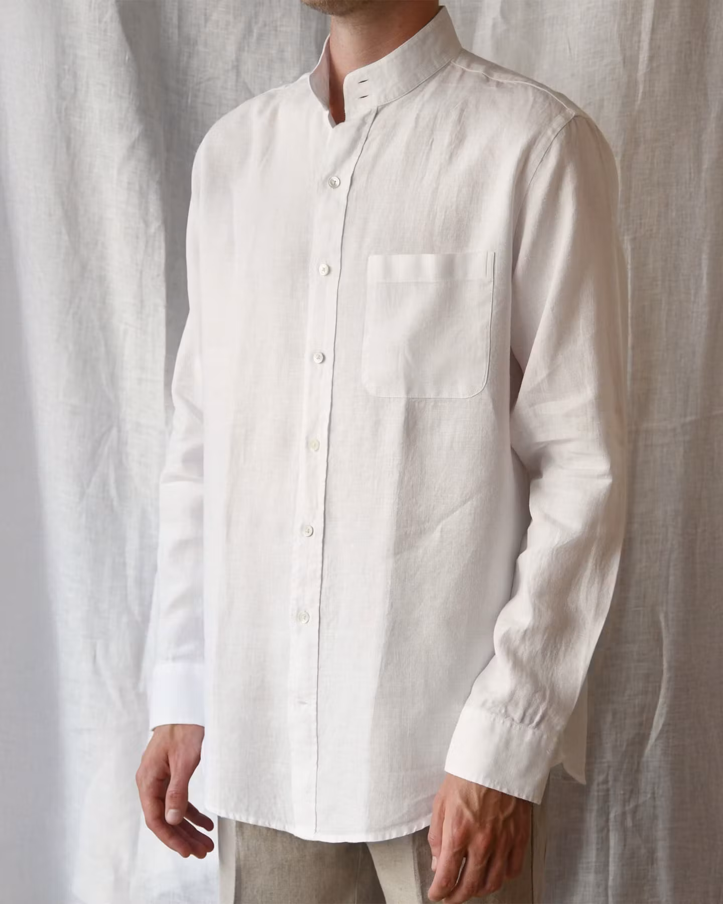 Porlamar vit – linneskjorta utan krage