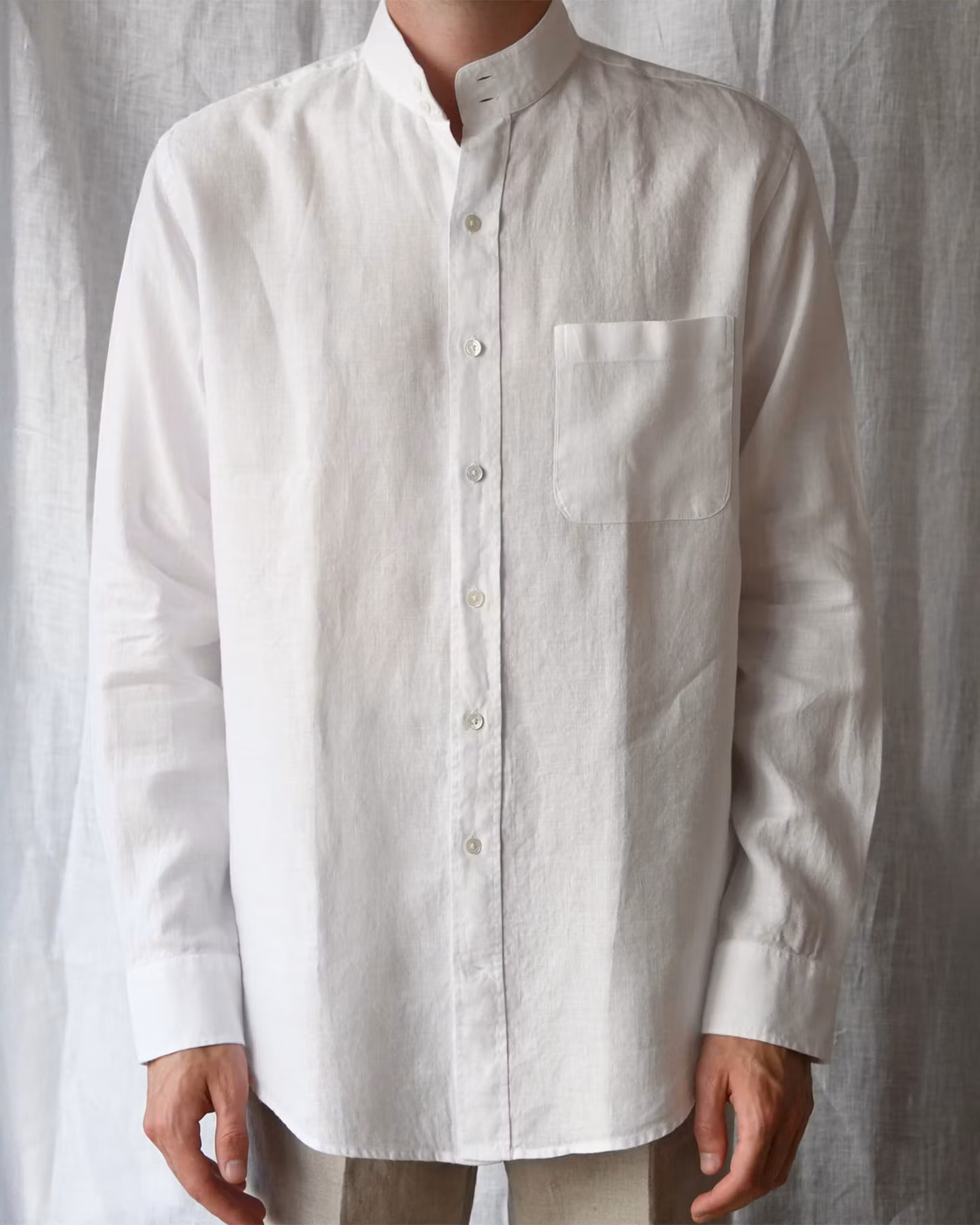 Porlamar vit – linneskjorta utan krage