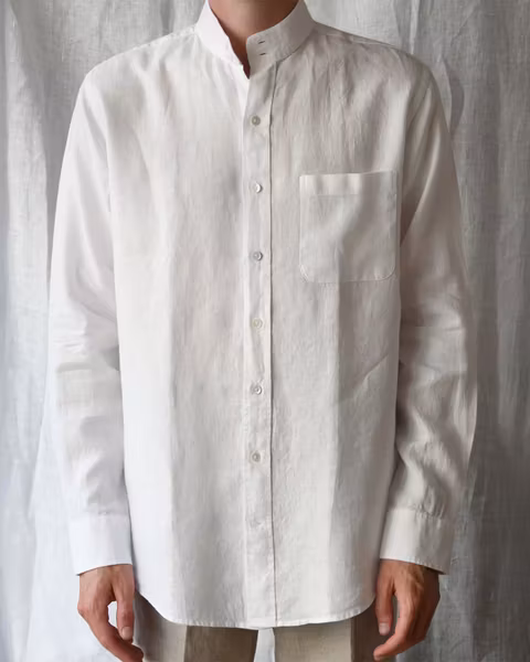 Porlamar vit – linneskjorta utan krage