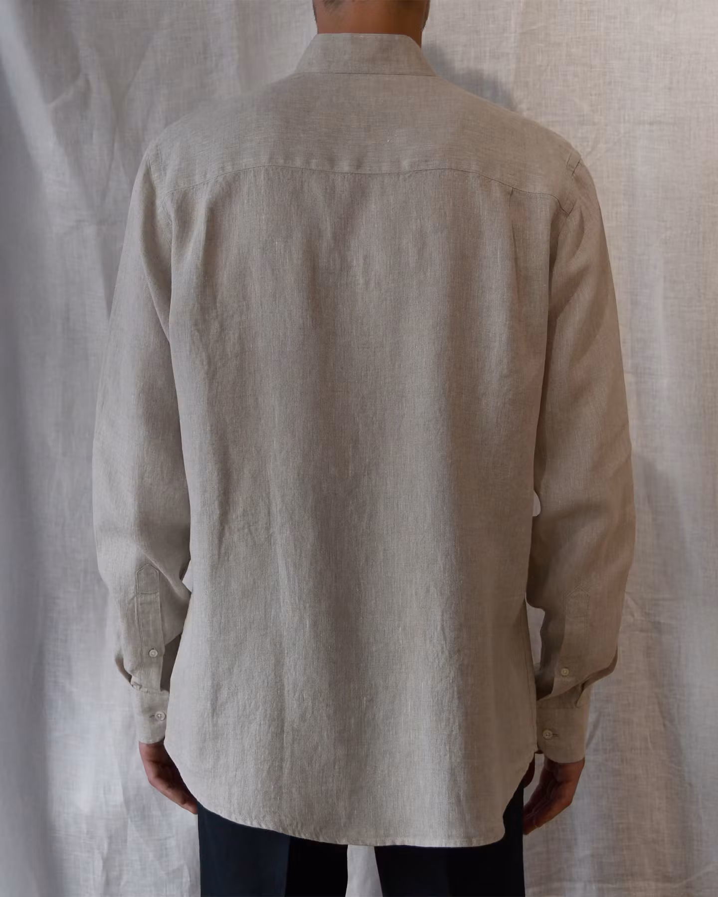 Porlamar beige – linneskjorta utan krage