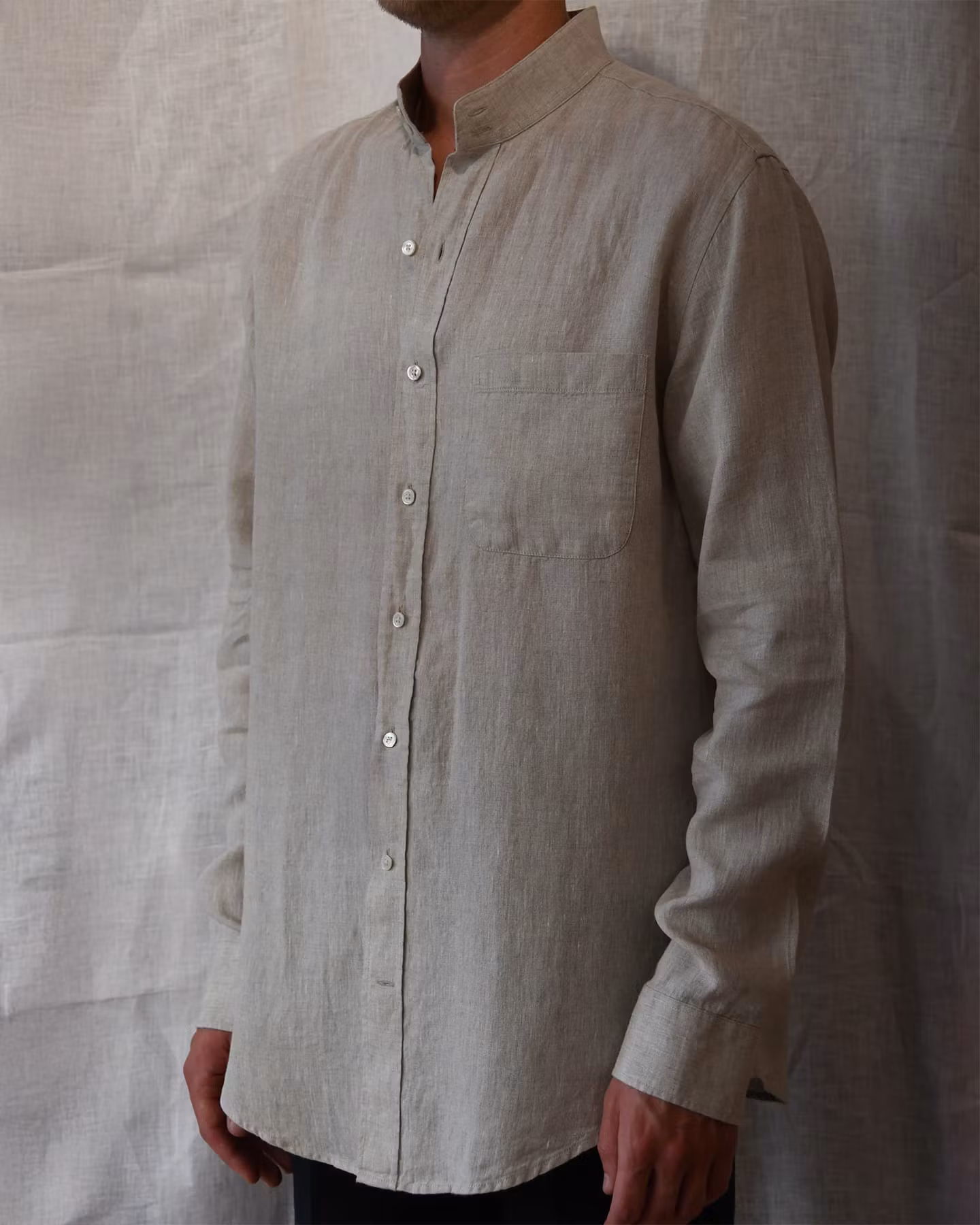 Porlamar beige – linneskjorta utan krage