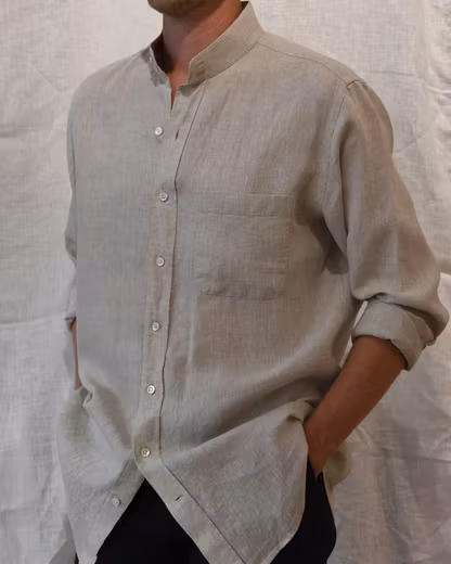 Porlamar beige – linneskjorta utan krage