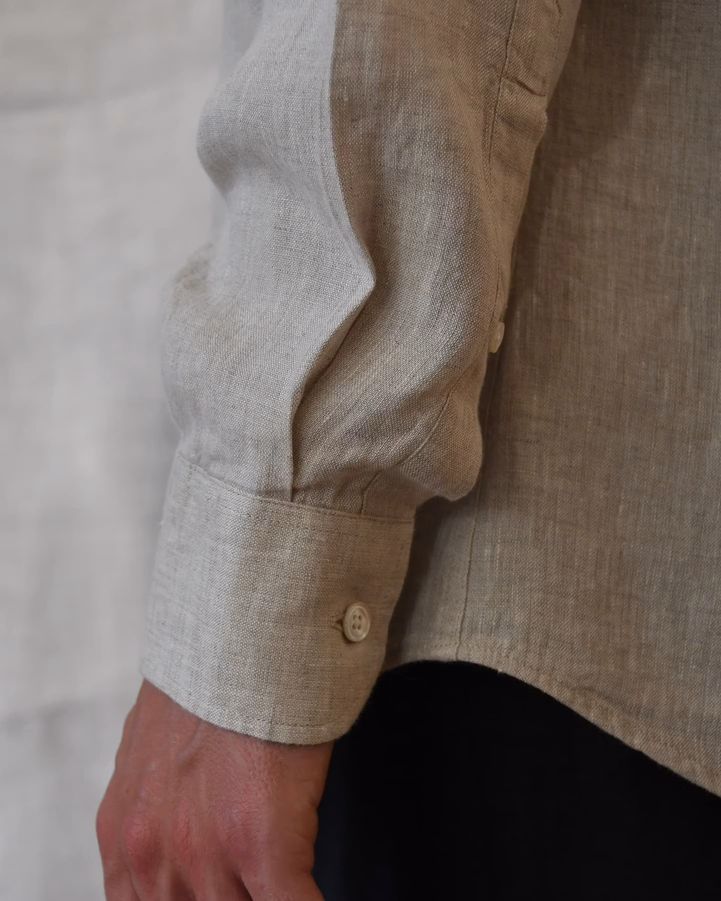 Porlamar beige – linneskjorta utan krage