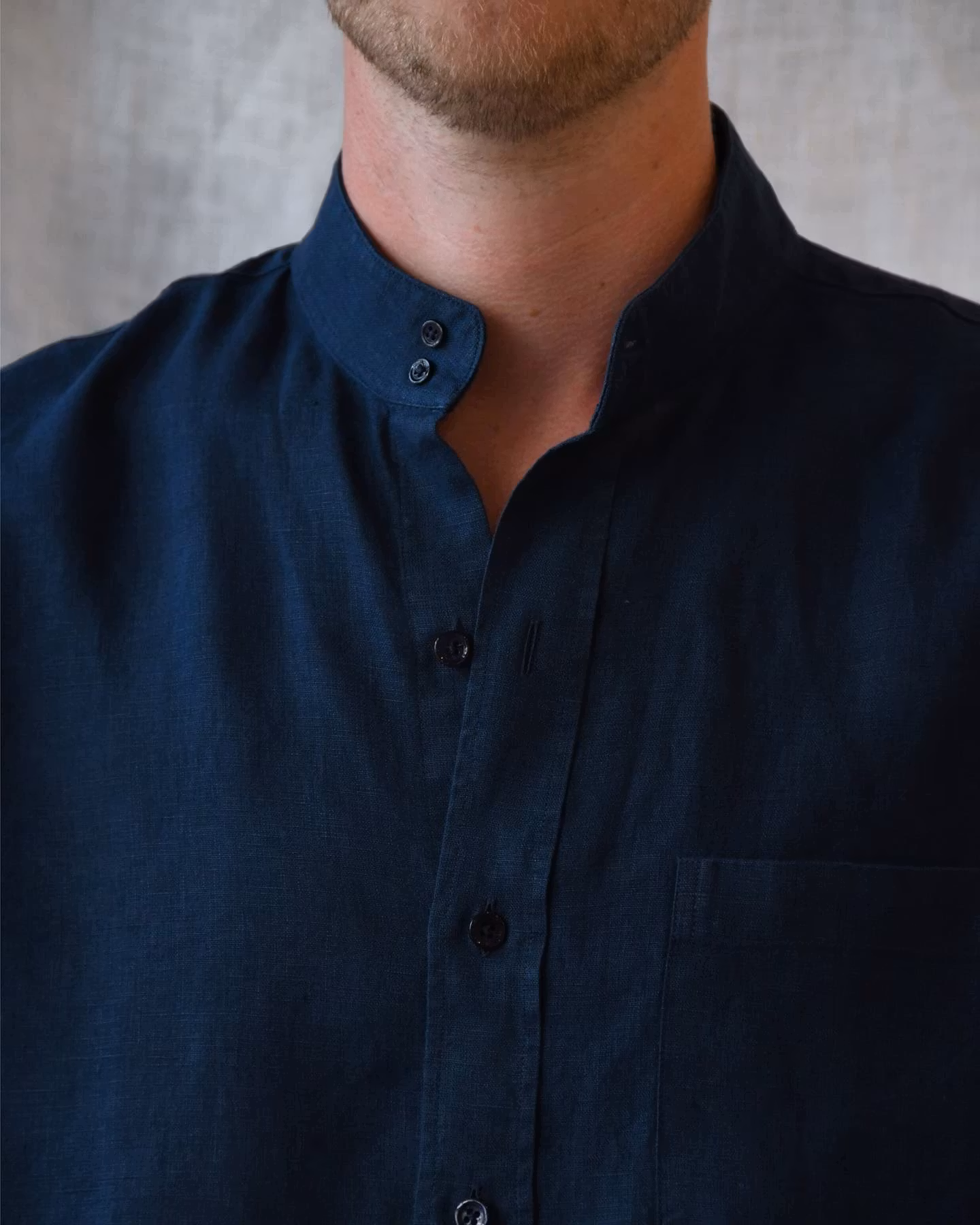 Porlamar navy – linneskjorta utan krage