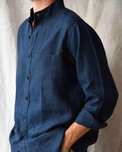 Porlamar navy – linneskjorta utan krage