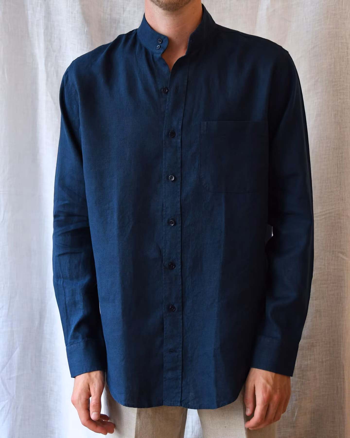 Porlamar navy – linneskjorta utan krage