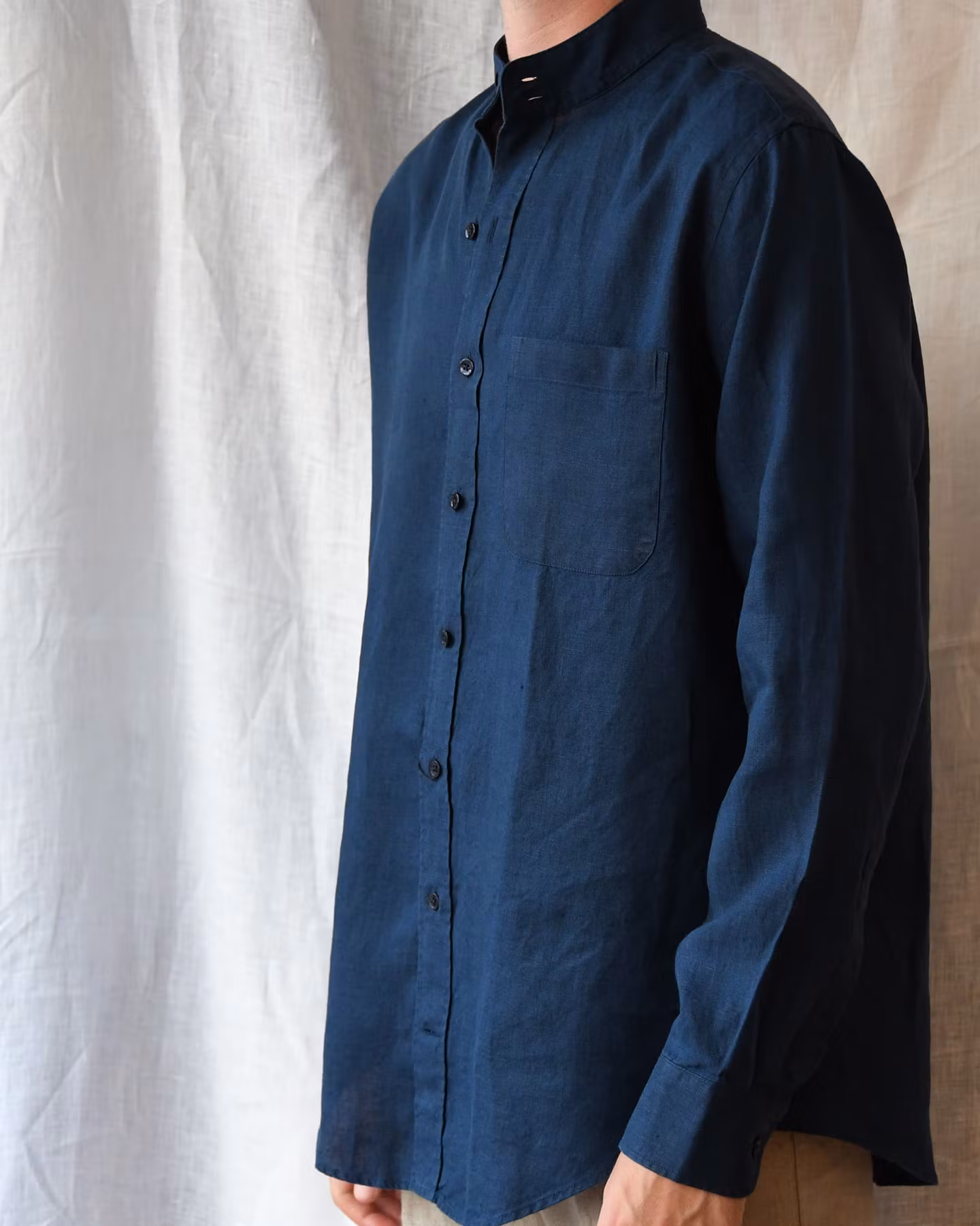 Porlamar navy – linneskjorta utan krage