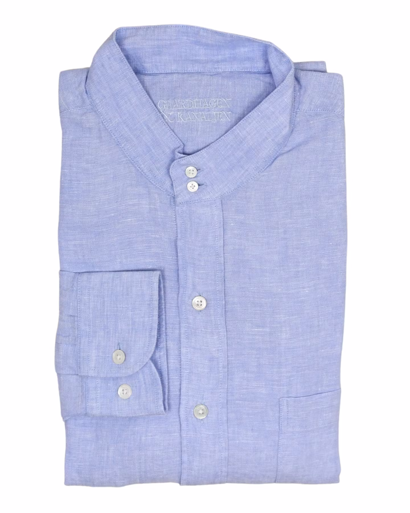 Porlamar ljusblå – linneskjorta utan krage