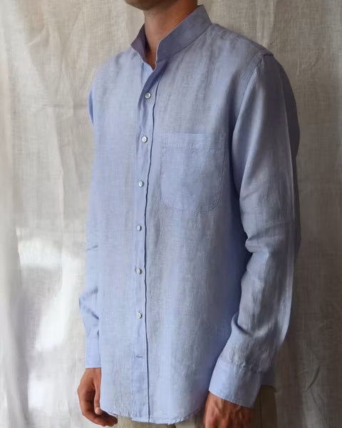 Porlamar ljusblå – linneskjorta utan krage