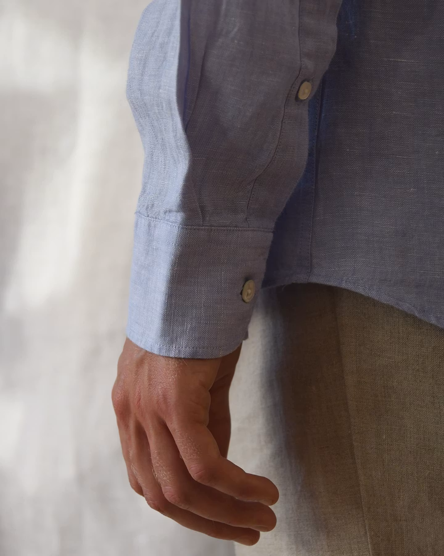 Porlamar ljusblå – linneskjorta utan krage