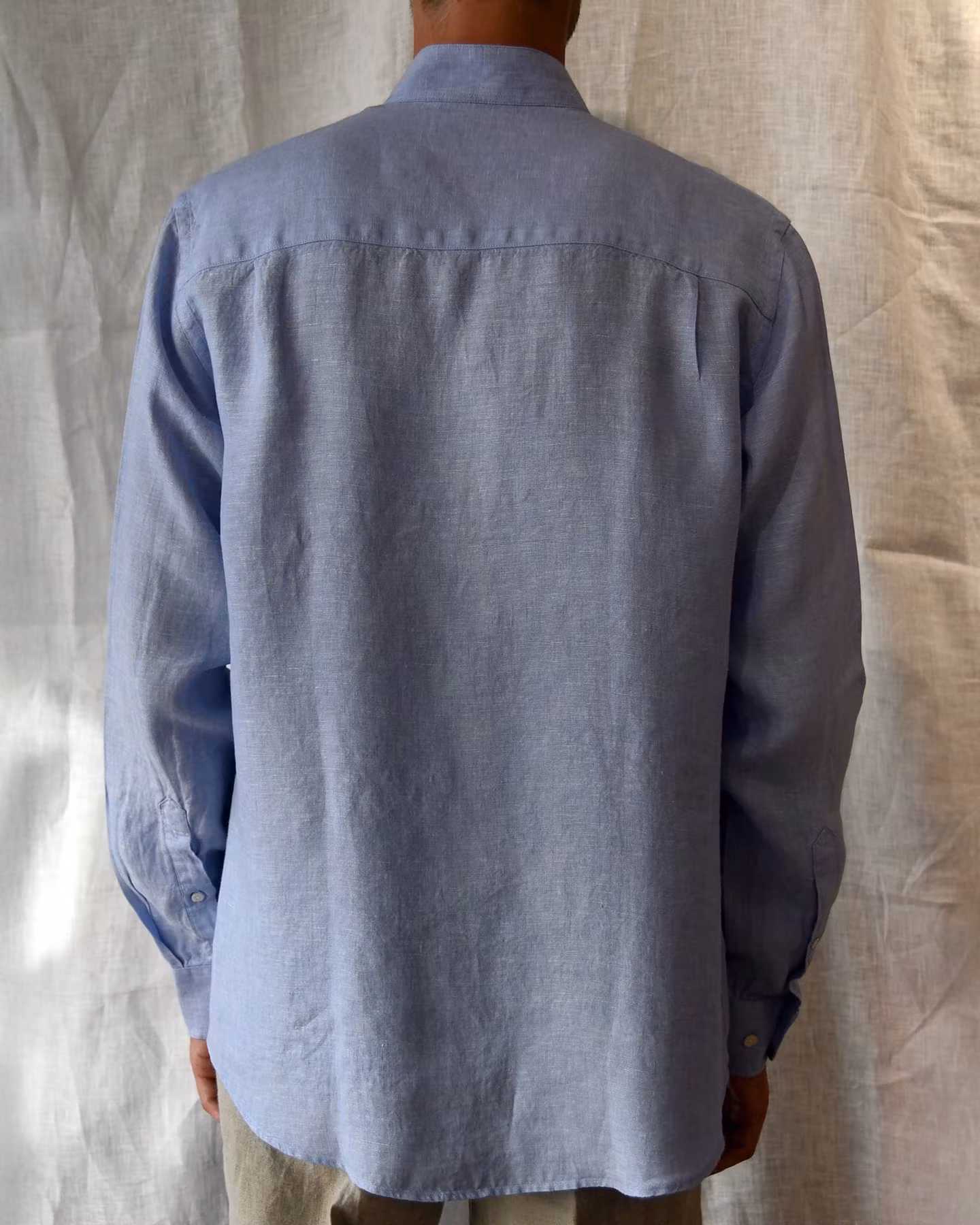 Porlamar ljusblå – linneskjorta utan krage