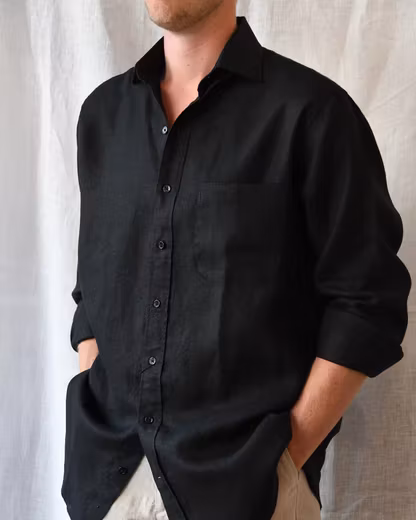 Porlamar svart – linneskjorta utan krage