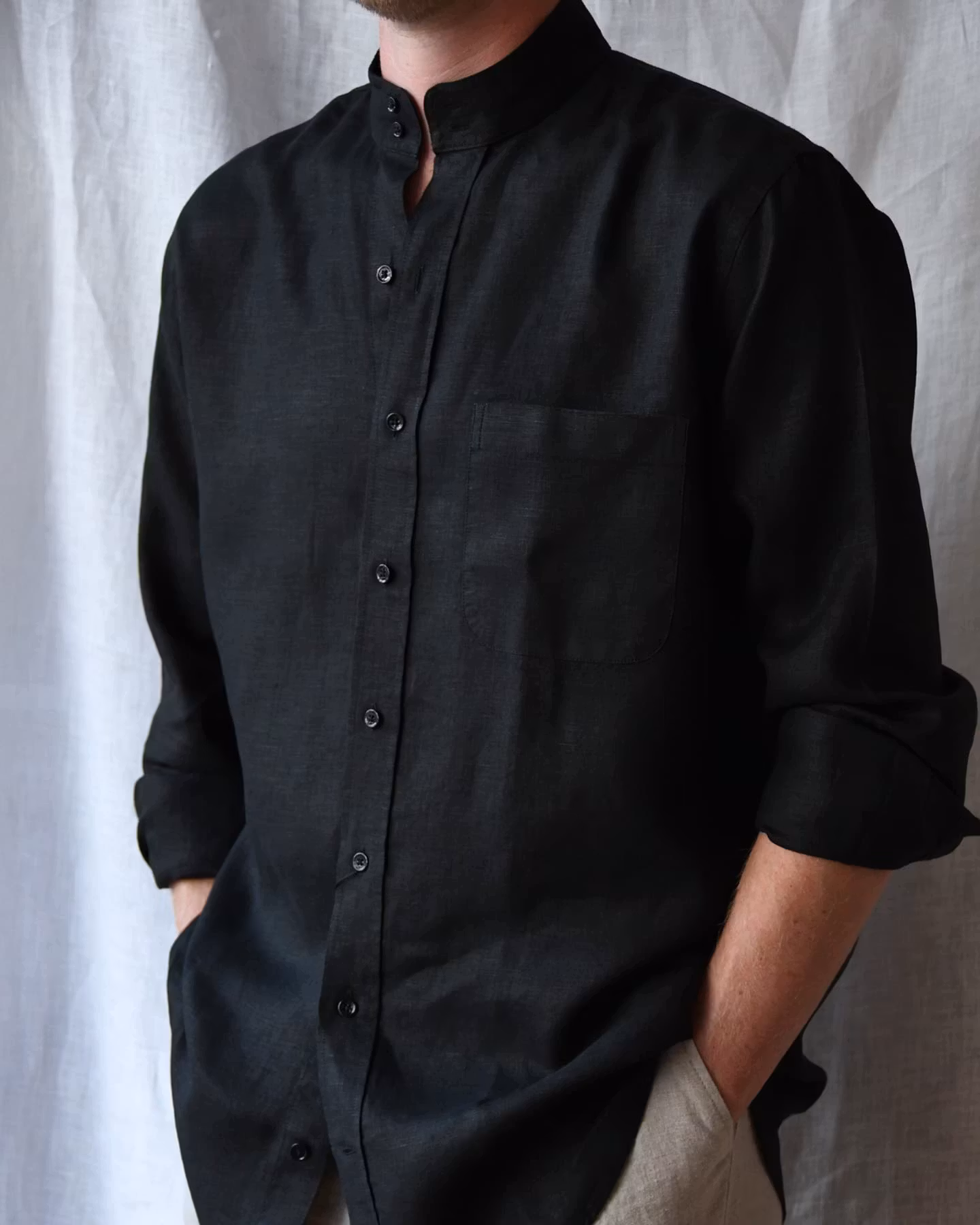 Porlamar svart – linneskjorta utan krage