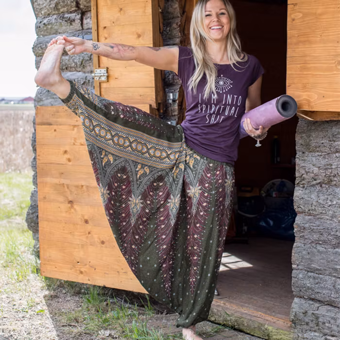 Haremsbyxa nr. 50  grön/vinröd XXL - Bohemian Harem