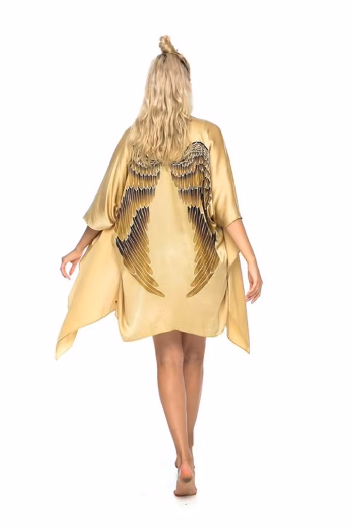 Luxe silk kimono short "Golden goddess" - Warriors of the divine