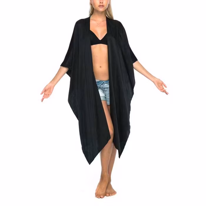 Luxe silk kimono long "Black silver warrior wings" - Warriors of the divine