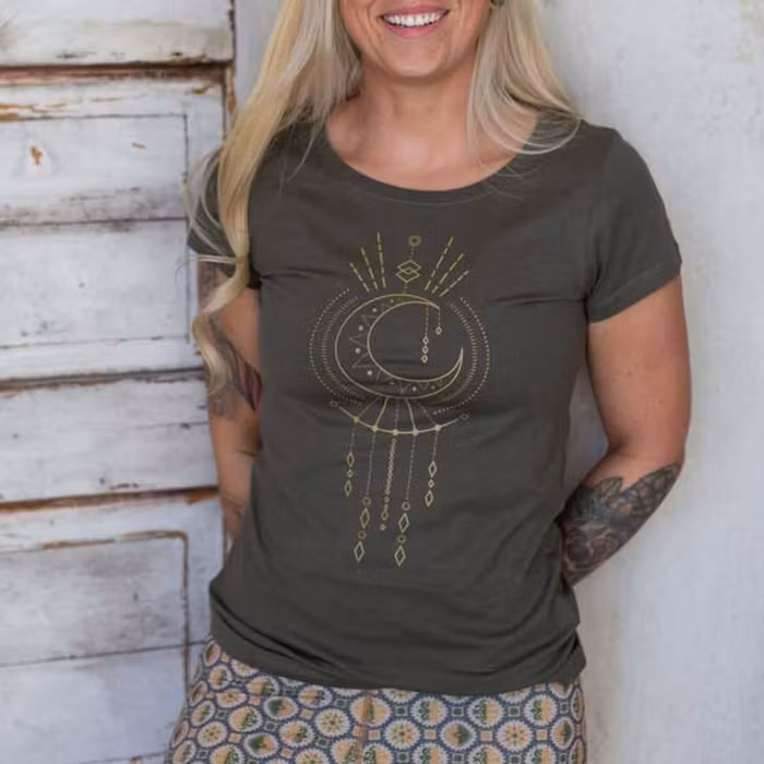 T-shirt Geometric moon Khaki Green - Yogia