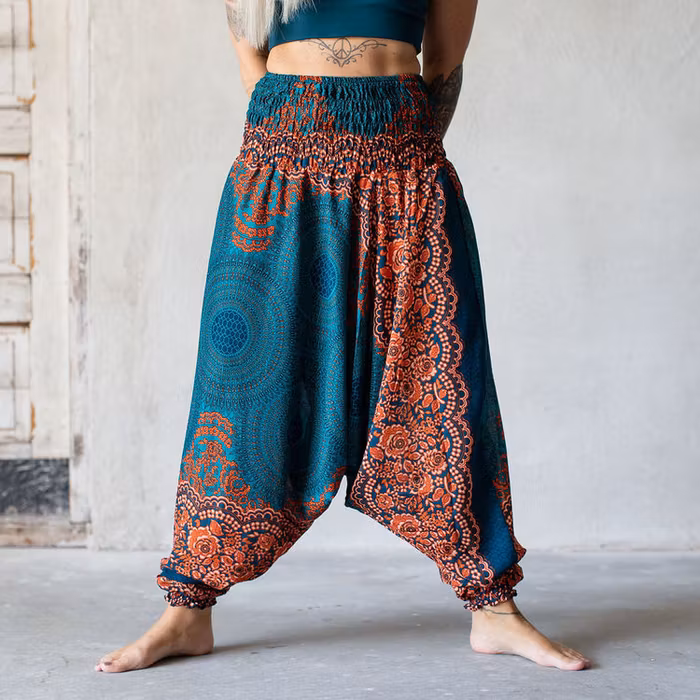 Haremsbyxa nr. 7 Turkos cirklar/orange - Bohemian Harem