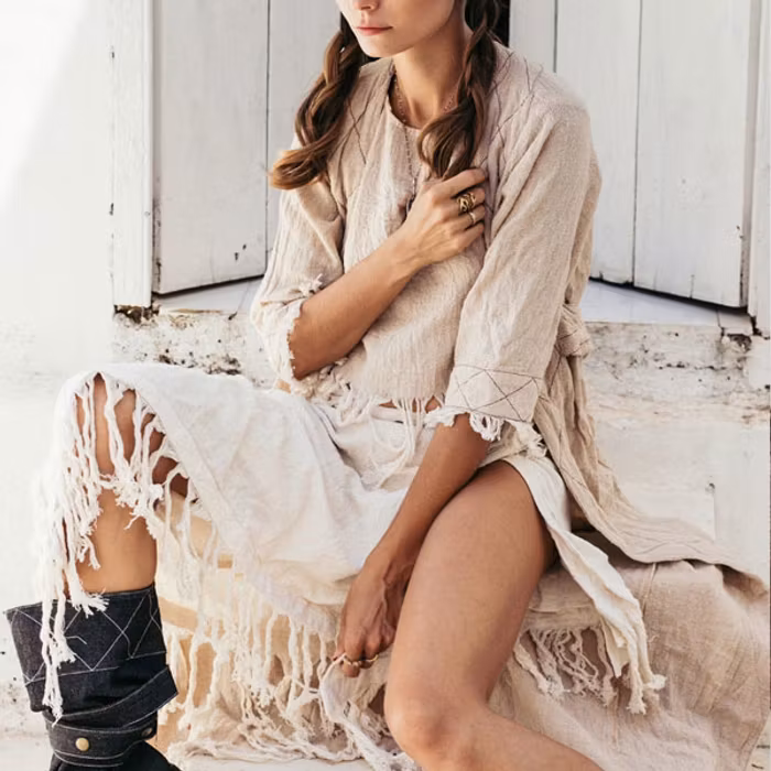 Khadi kimono long Natural - Chintamani Alchemi