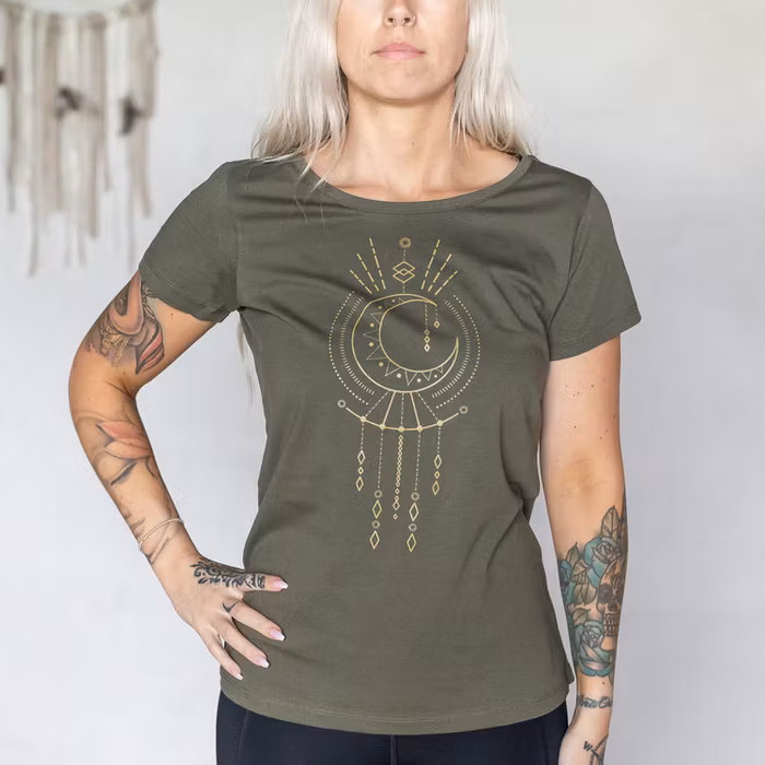 T-shirt Geometric moon Khaki Green - Yogia