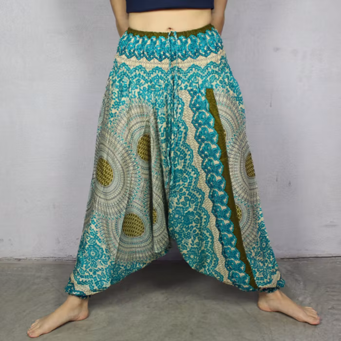 Haremsbyxa nr. 8 Turkos/Gula Mandalas - Bohemian Harem