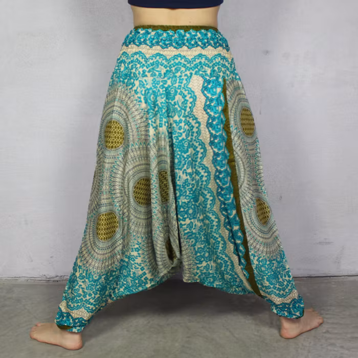 Haremsbyxa nr. 8 Turkos/Gula Mandalas - Bohemian Harem