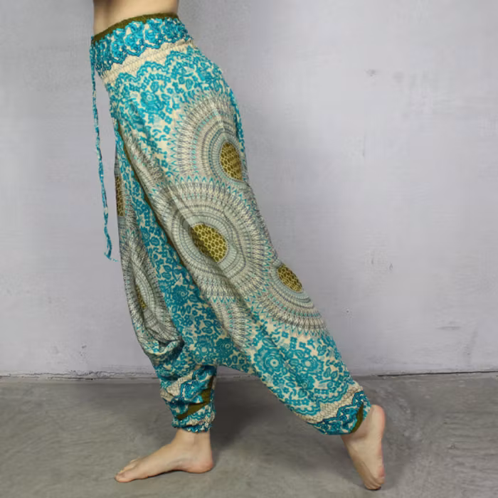 Haremsbyxa nr. 8 Turkos/Gula Mandalas - Bohemian Harem