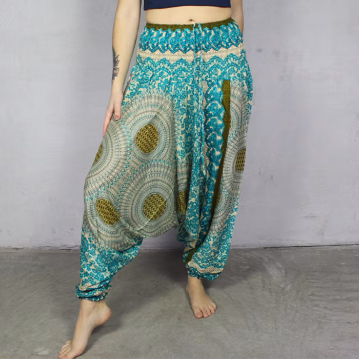 Haremsbyxa nr. 8 Turkos/Gula Mandalas - Bohemian Harem