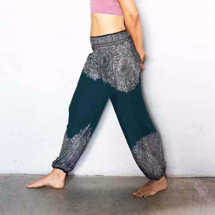 Relaxbyxa nr. 25 Raka teal/beige - Bohemian Harem