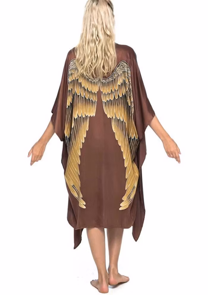 Luxe silk kimono long "Burnt Chocolate Caramel wings" - Warriors of the divine