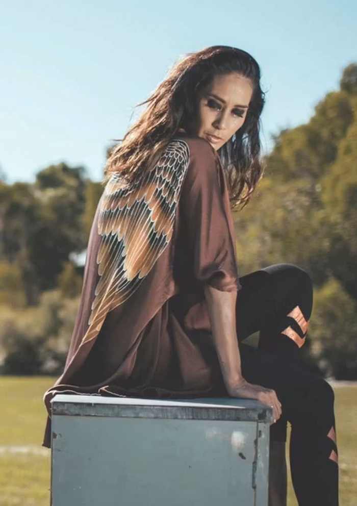 Luxe silk kimono long "Burnt Chocolate Caramel wings" - Warriors of the divine