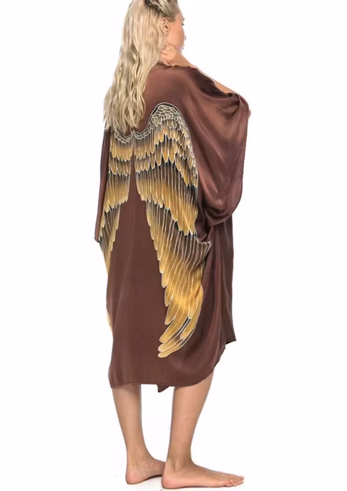 Luxe silk kimono long "Burnt Chocolate Caramel wings" - Warriors of the divine