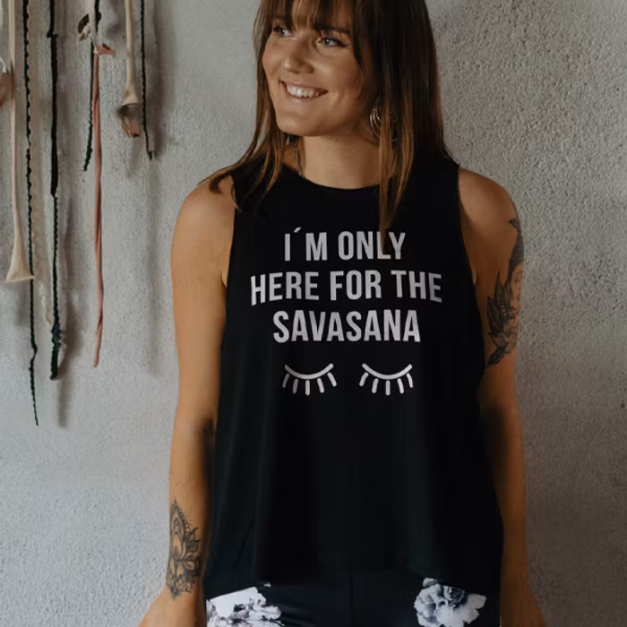 Linne Tank Top "I´m only here for the Savasana" Black - Soul Factory