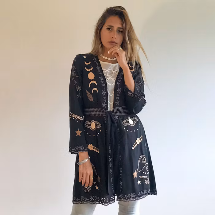 Kimono Angelina Duster Mini Black - Zaimara