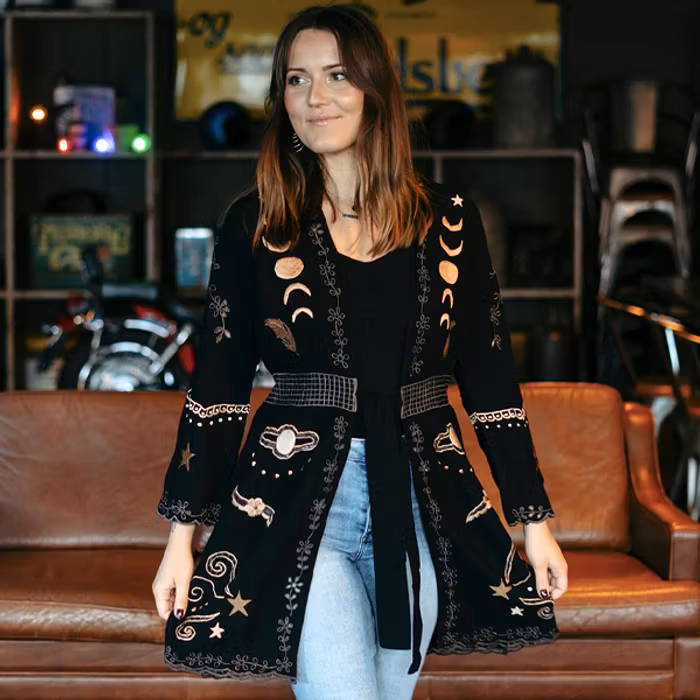 Kimono Angelina Duster Mini Black - Zaimara