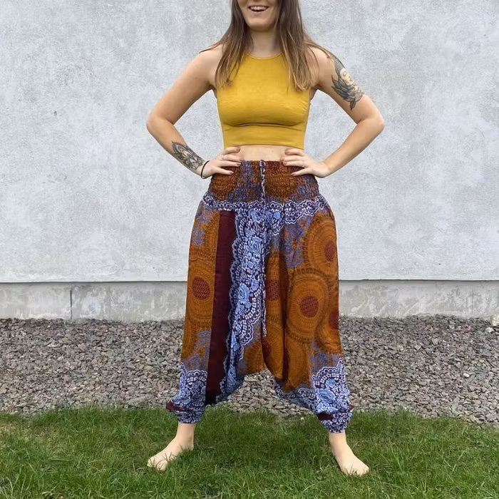 Haremsbyxa nr. 31 vinröd/blå/senap - Bohemian Harem