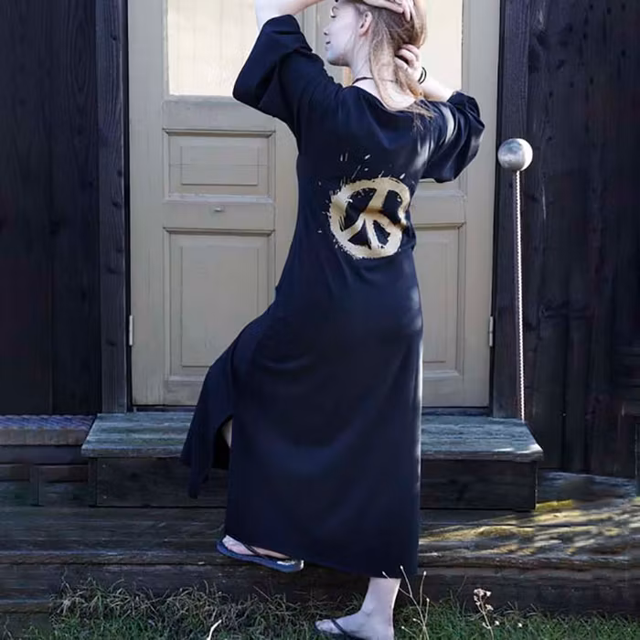 Ekologisk klänning/kaftan Peace black Limited Edition - Santa Ni