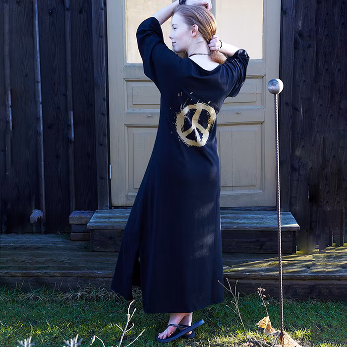 Ekologisk klänning/kaftan Peace black Limited Edition - Santa Ni