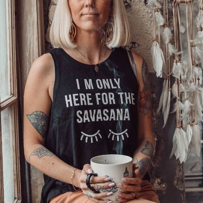 Linne Tank Top "I´m only here for the Savasana" Black - Soul Factory