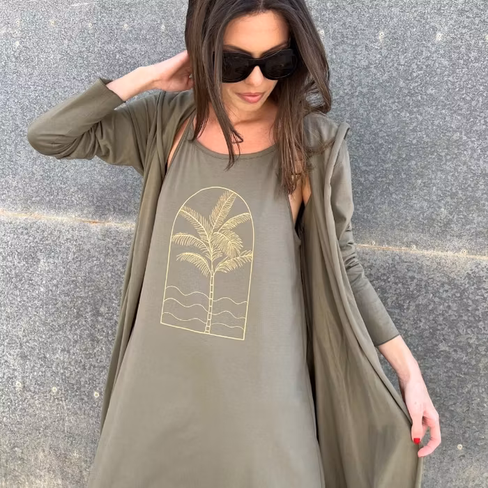 Ekologisk klänning Palma dress dusty olive - Santa Ni