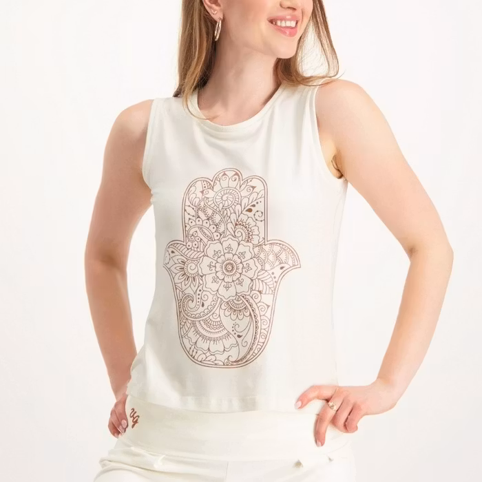Yogalinne Karuna Loose Fit Tank Off White - Urban Goddess