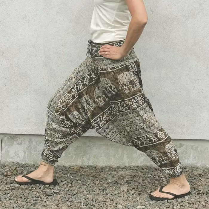 Haremsbyxa nr. 41 grön/brun marbled elefant - Bohemian Harem